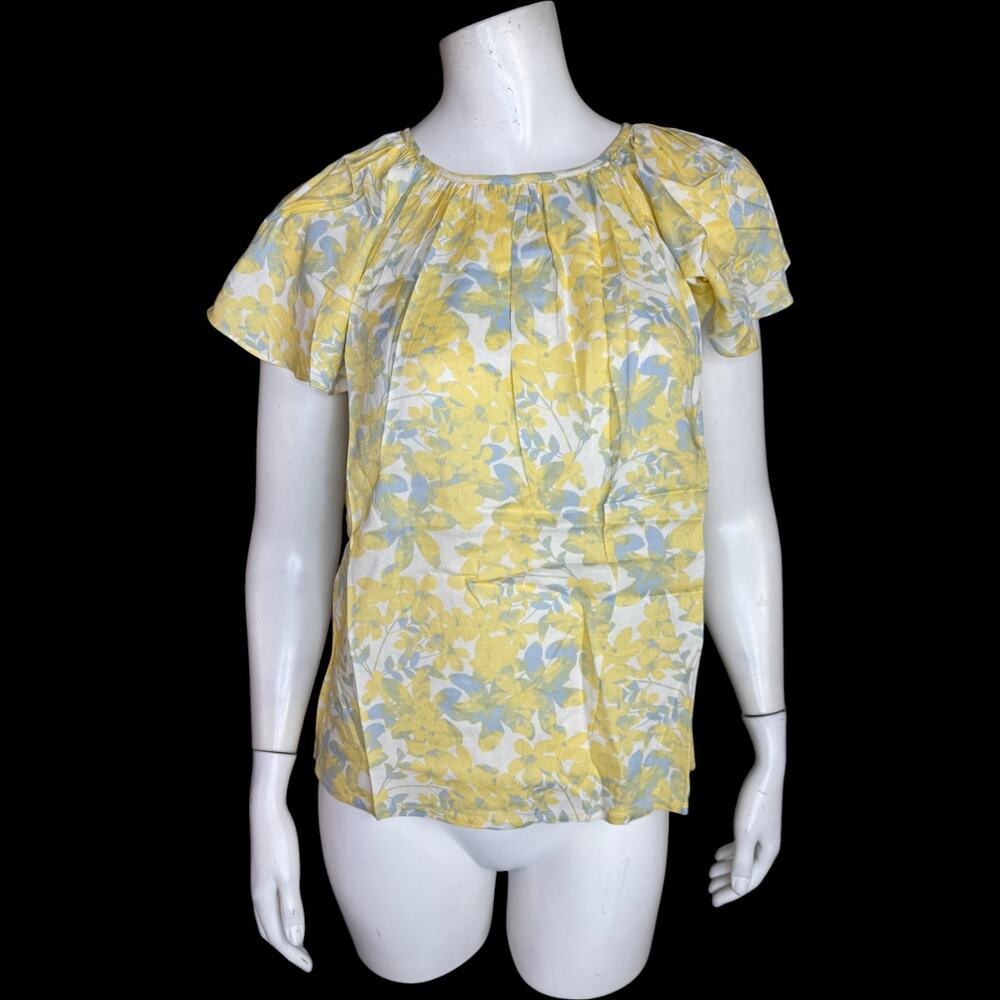 Candace Cameron Bure Printed Tulip Sleeve Bow Back Blouse‎ Yellow XS
